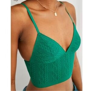 Aerie Cable Lace Longline Bralette Green Alpine Medium Comfort Lounge Cabin‎ NWT